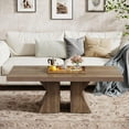 thumbnail image 3 of Tribesigns Wood Coffee Table, 47-Inch Rectangular Center Table with Thick Wooden Base, Farmhouse Wood-Look Cocktail Table for Living Room (Brown), 3 of 5