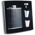 thumbnail image 1 of Beau Monde Crocodile Leather 6oz Deluxe Flask Gift Set, 1 of 1