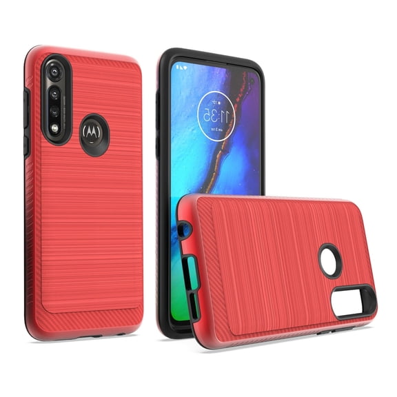 For Motorola Moto G Power XT2041DL Slim Lining Brushed Hybrid Phone Cover Case - Lining Red