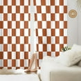 thumbnail image 3 of Orange Checkered Curtains for Bedroom,Rod Pocket Burnt Orange Semi Sheer Curtains Farmhouse Retro Checkerboard Light Filtering Drapes for Living Room,Set of 2 Window Curtain Panels,52 x 84 Inch, 3 of 4
