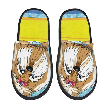 

Noikeo Dog Takes a Bath in the Bathtub Pattern Cozy Slippers Indoor for Women and Mens Fuzzy House Shoes Soft Plush Warm Slip-on Slippers-Large