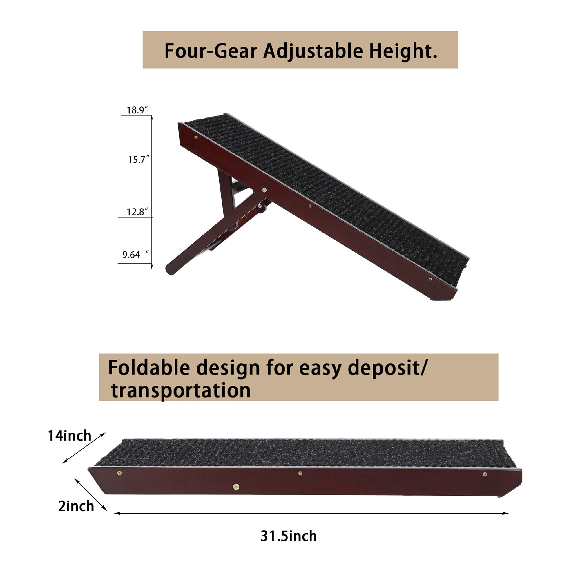 Pefilos 19" Tall Adjustable Pet Ramp, Wooden Folding Portable Dog & Cat Ramp Perfect for Bed and Car, Non Slip Carpet Surface 4 Levels Height Adjustable, Small Dog Use Only, Black Pefilos 19" Tall Adjustable Pet Ramp, Wooden Folding Portable Dog & Cat Ramp Perfect for Bed and Car, Non Slip Carpet Surface 4 Levels Height Adjustable, Small Dog Use Only, Black