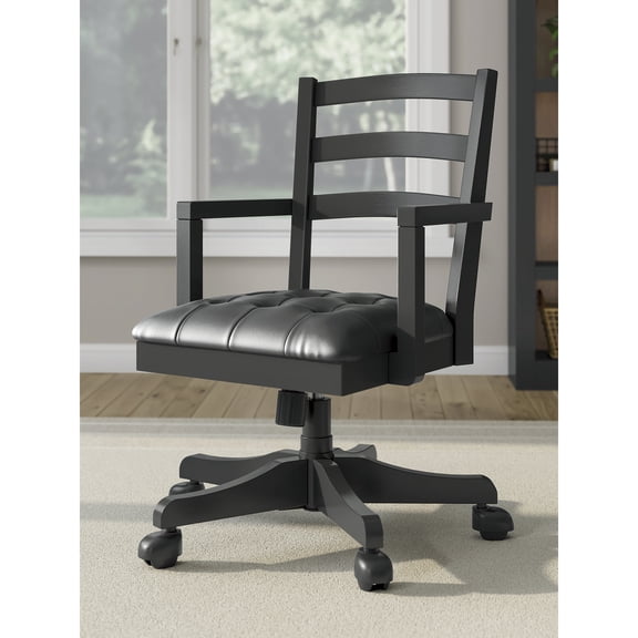 Signature Design by Ashley Wildenauer Home Office Swivel Desk Chair, Adjustable Height, Upholstered Seat, Satin Black Finish