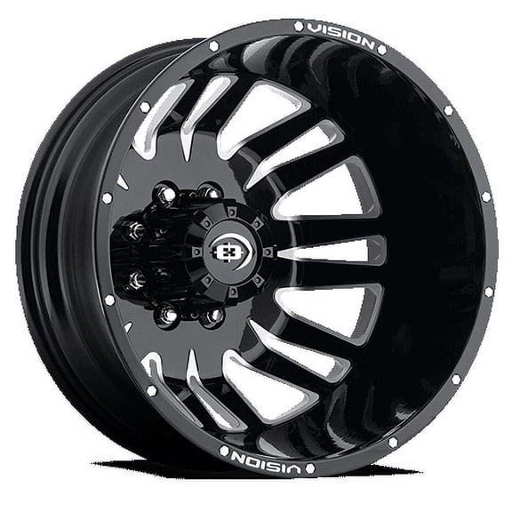 20x8.25 Vision 401 Rival Dually Rear Gloss Black Machined Wheel 8x210 (-211.3mm)