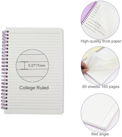 5 Pack Lined Spiral Journal Notebook for Women & Men, 8.3" x 5.7",80 Sheets/160 Pages College Ruled Notebook, A5 Plastic Hardcover Notebook for Office,School,Home