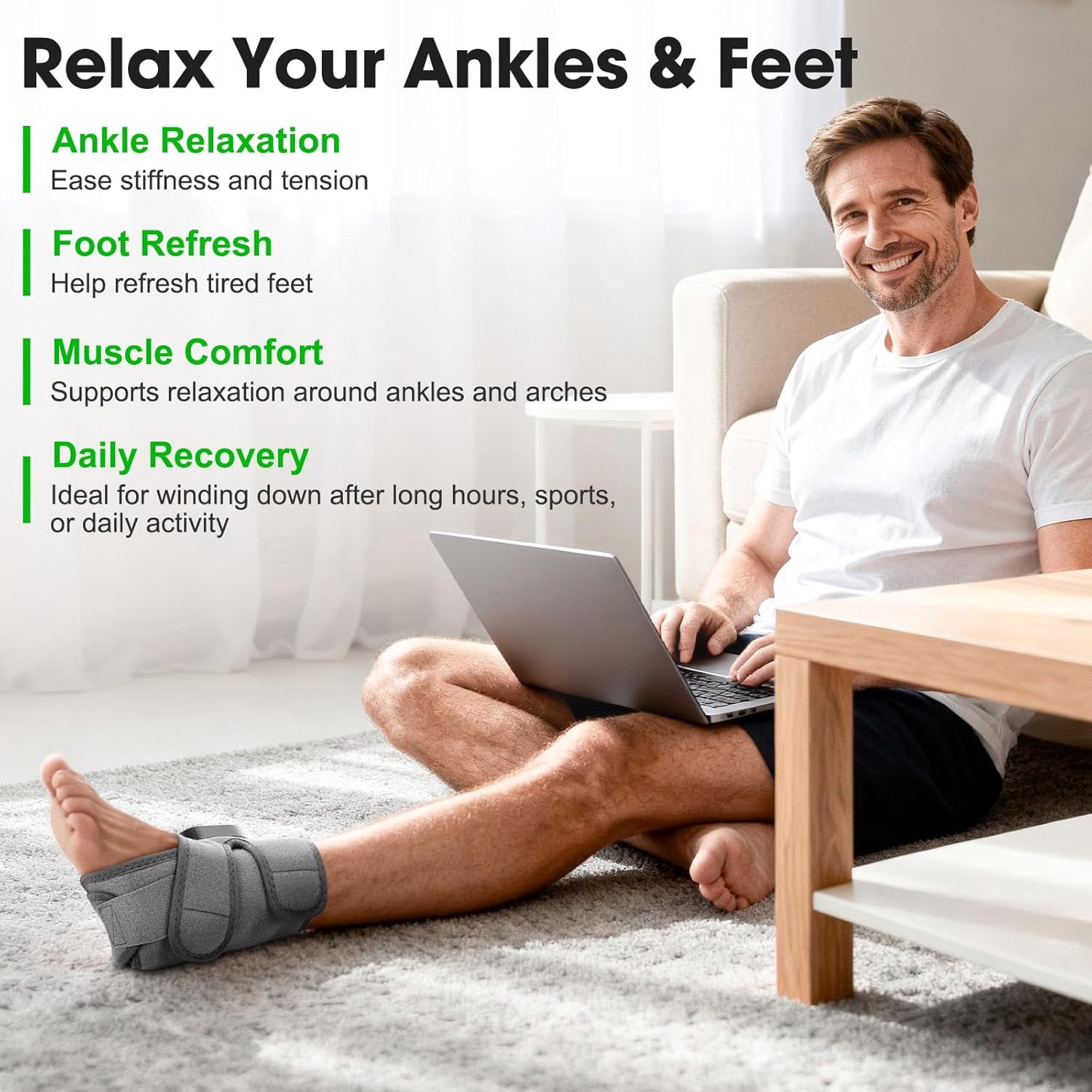 Cordless Ankle Heating Pad, Ankle Massager with Heat, Foot Heated Massage Brace with 6 Heat Levels, 3 Timing & Vibration, 3000mAh Battery, Adjustable Strap for Left/Right Feet, Gray 2pcs