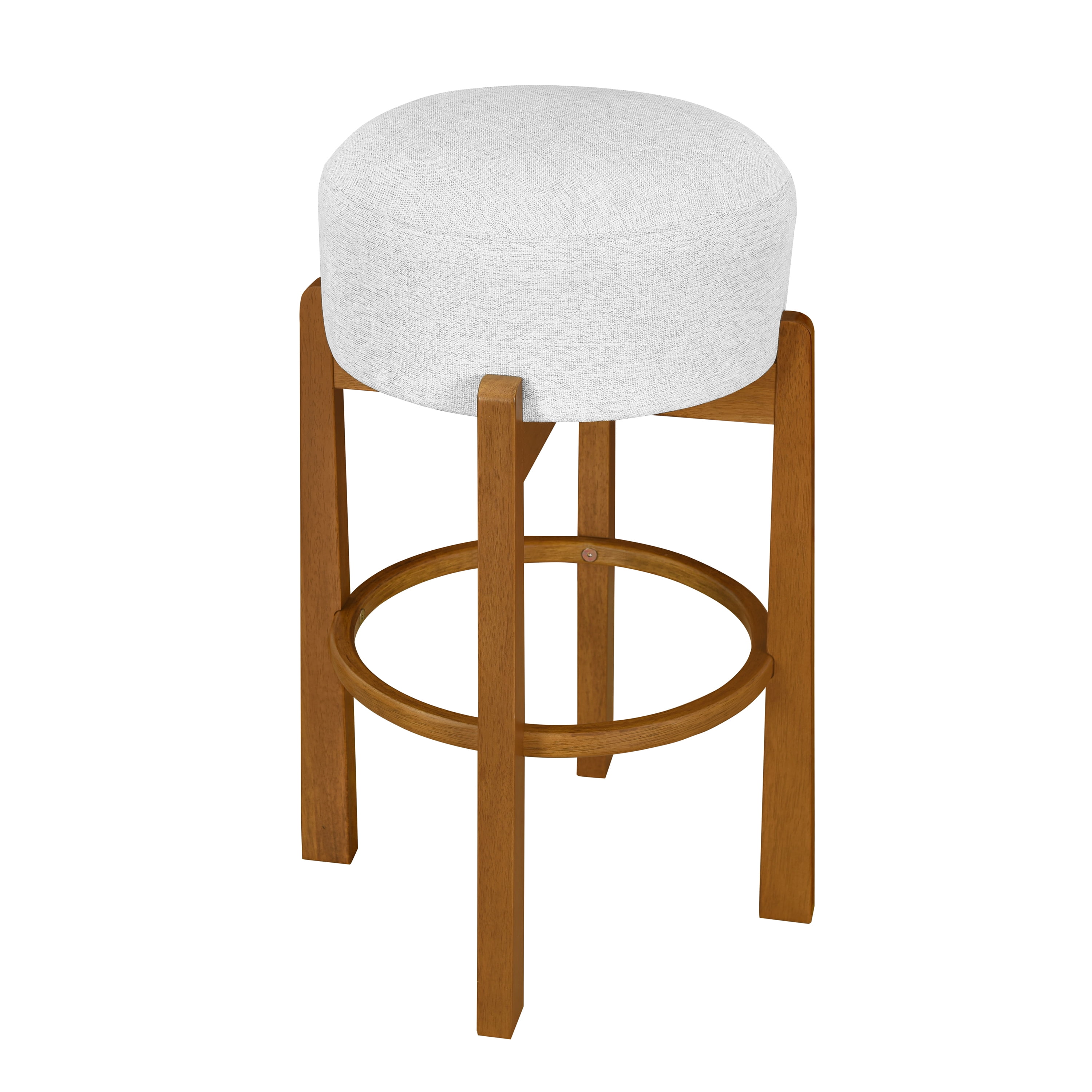 Indoor Barstools Set of 2, Wooden Stool with Walnut Frame and Ivory Upholstered Seat, Counter Height Bar Chairs for Kitchen and Home Bar, Walnut