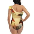 thumbnail image 5 of Picia Castle Red Green Sky Dragon Pattern Women's One Piece Swimsuits,One Shoulder Swimwear Asymmetric ,Ruffle Monokinis Bathing Suits,High Waisted Flattering Bathing Suits-Small, 5 of 8