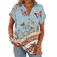 thumbnail image 3 of Iaqnaocc 250 Anniversary Usa Shirt for Women 4th Of July Short Sleeve Button Up V Neck Independence Day American Flag Butterfly Tops Vintage 2026 Summer Plus Size Tee Shirts Light Blue L, 3 of 4