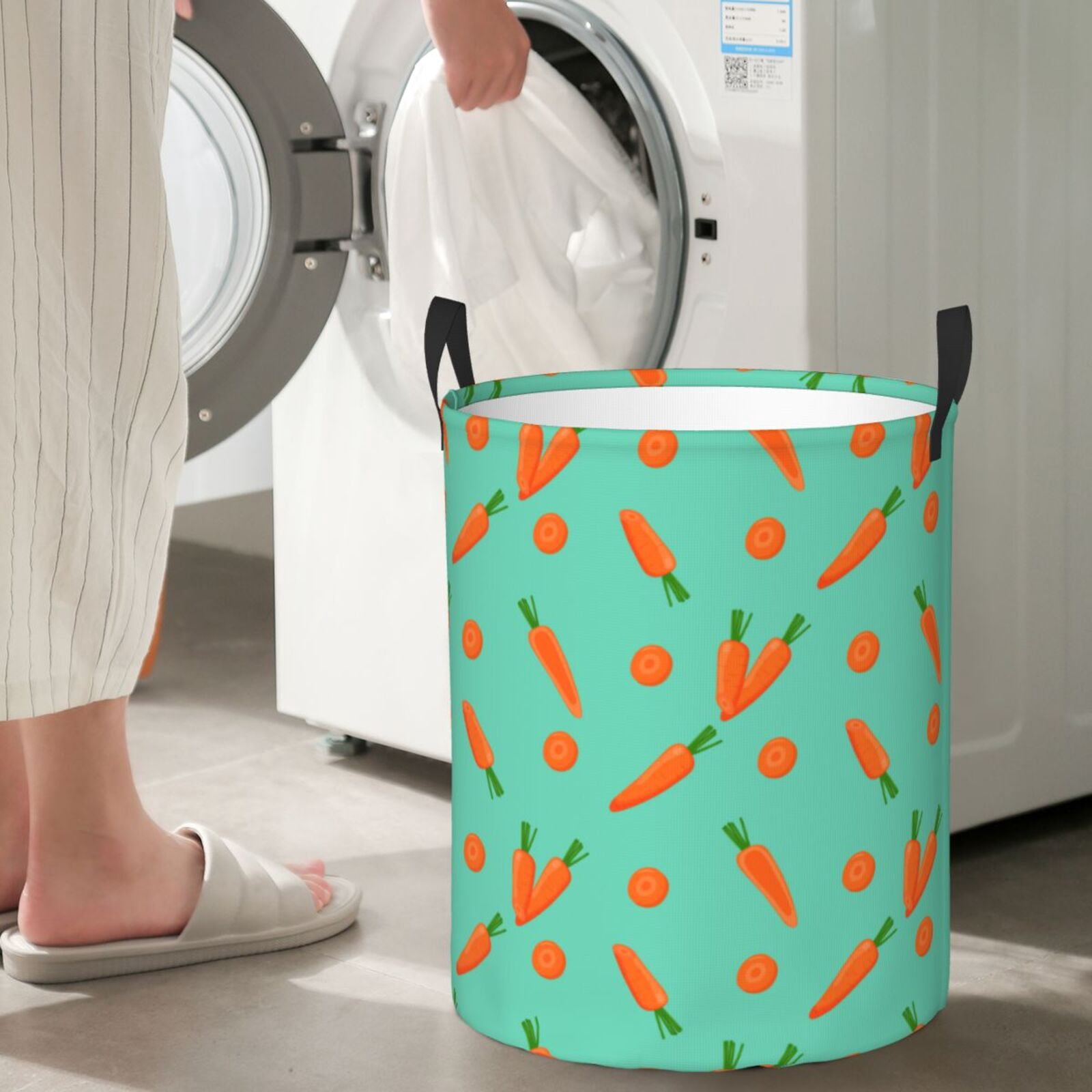 Large Laundry Basket with Handles - Carrot Pattern cyan Kids Baby Dirty Clothes Laundry Hamper for Bedroom Aesthetic