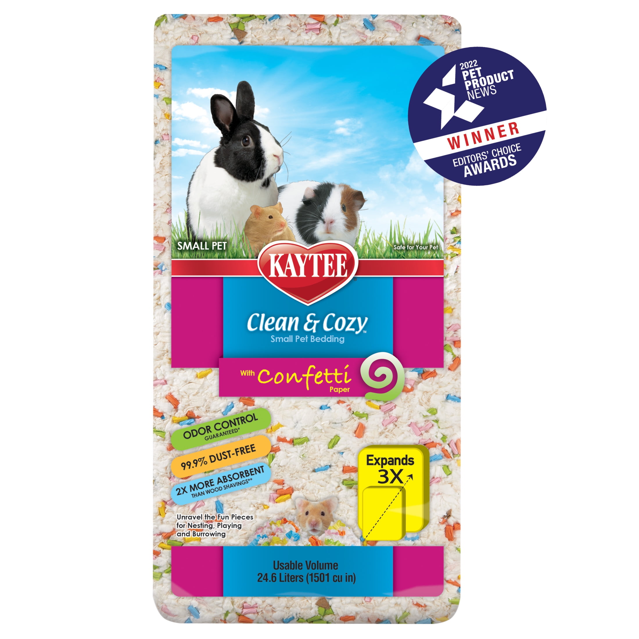 (2 pack) Kaytee Clean & Cozy Confetti Bedding White Paper Bedding with Colored Confetti Paper24.6 liters