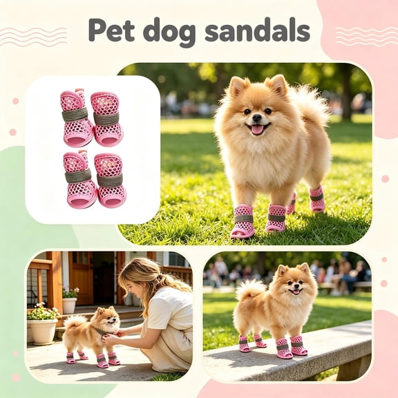 4 Pcs, Dog Shoes for Small Dogs 2 Inch Breathable Mesh Dog Summer Shoes Non Slip Paw Protectors for Hot Pavement Summer Outdoor Walking Pink