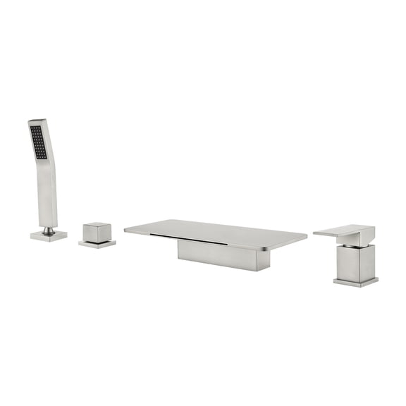 Cobbe Bathroom Bathtub Faucet Set Single Handle with 11.02-Inch Wide Bathtub Spout and Handheld Shower 4-Hole Deck Mount Tub Faucet Brushed Nickel