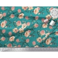 thumbnail image 3 of Soimoi Green Cotton Duck Fabric Peach Flower Watercolor Print Sewing Fabric Yard 58 Inch Wide, 3 of 3