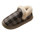 thumbnail image 4 of Slipper Boots for Women Casual Plaid Plush Platform House Shoes Comfortable Memory Foam Soft Sole Home Booties Coffee Size 8.5, 4 of 5