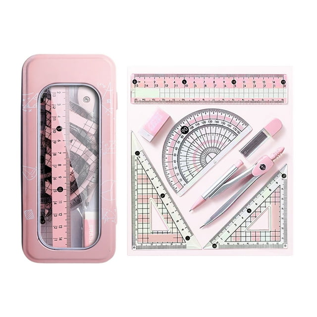 Lksixu Avoid Myopia Math Geometry Kit 8 Piece Student Supplies Set With Shatterproof Storage Box Including Ruler Protractor Eraser Lead Leads Pencils For Storage Bins Organizers and Storage