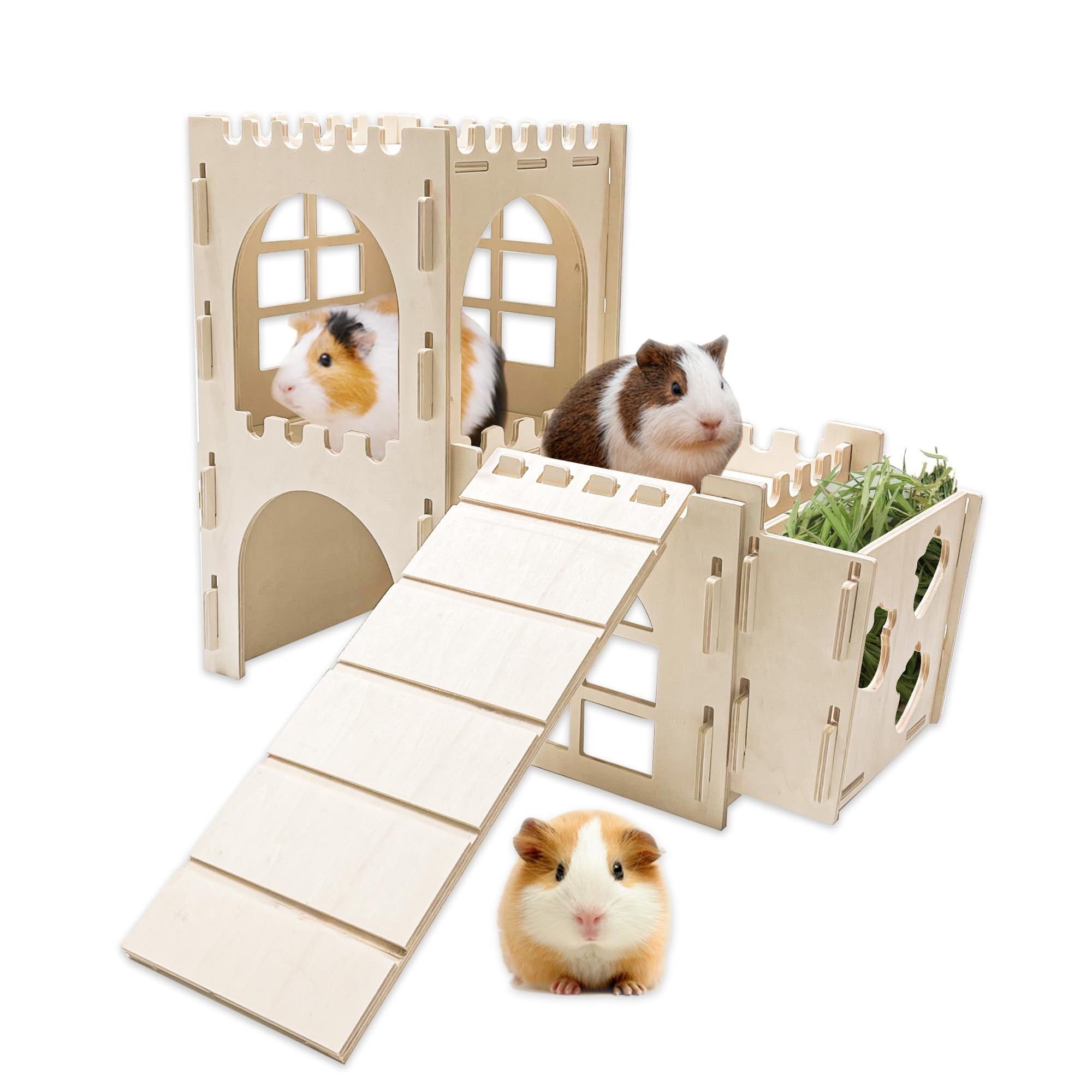 Wooden Guinea Pig Hideout House with Feeder and Ramp Ideal Small Animal Habitat Decor for Dwarf Bunnies Chinchillas Hamsters Squirrels and Guinea Pigs Walmart