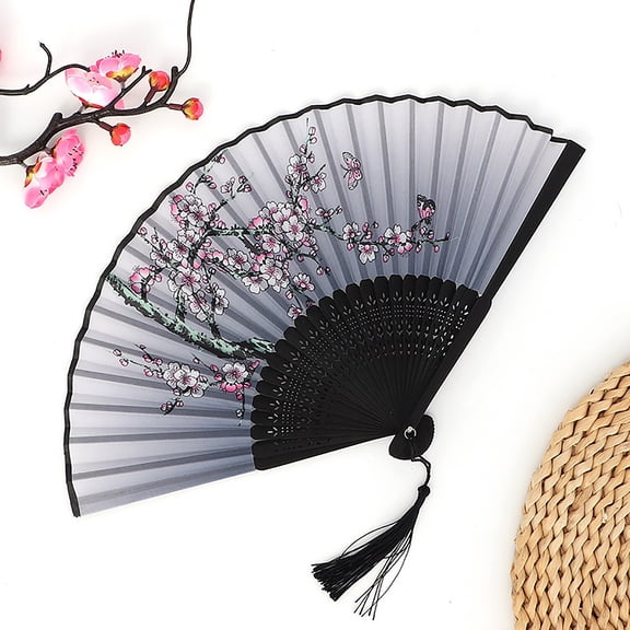 Antique Chinese Folding Fan,Traditional Bamboo Dance Fan with Tassel,Retro Hand Fan for Performance,Decor