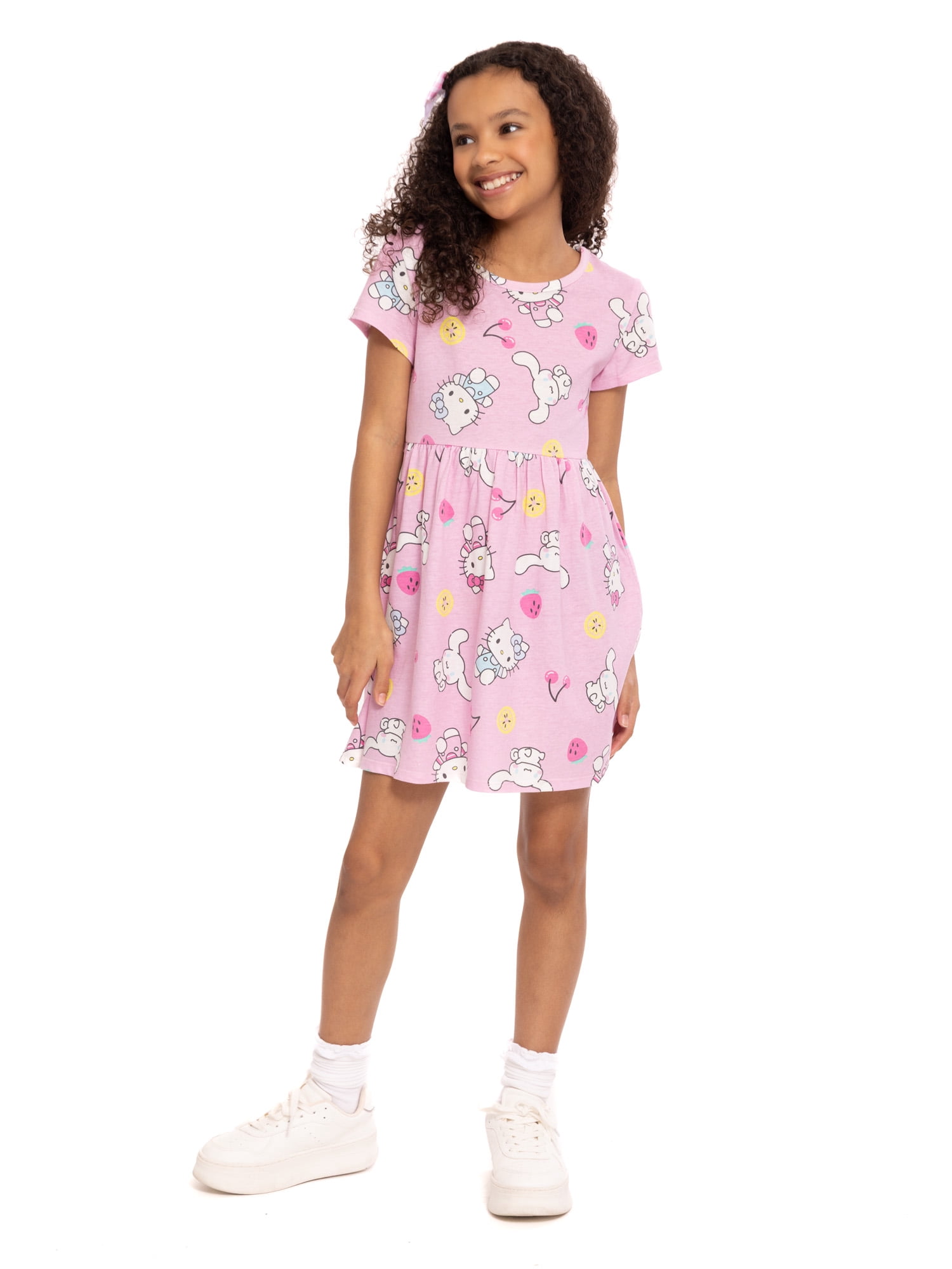 Hello Kitty Girls Allover Print Dress with Short Sleeves, Sizes 4-12