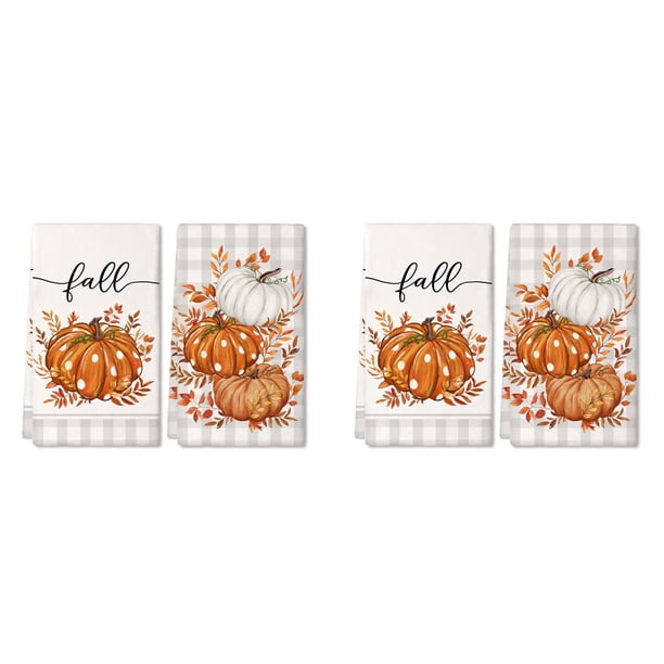 Juego de 4 PañOs de Cocina de OtoñO, Naranja, Calabaza, Gris, Cuadros de OtoñO, PañOs de Cocina, PañO de Secado