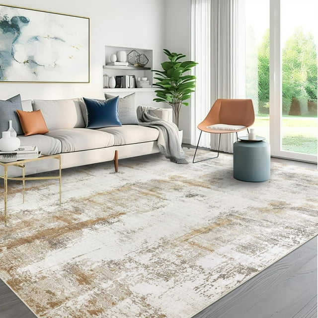 x Area Rug Washable Neutral Rugs for Living Room Thin Low Pile Bedroom Carpet Modern Abstract Carpet Rugs for Living Room Bedroom Entrance(/Camel)