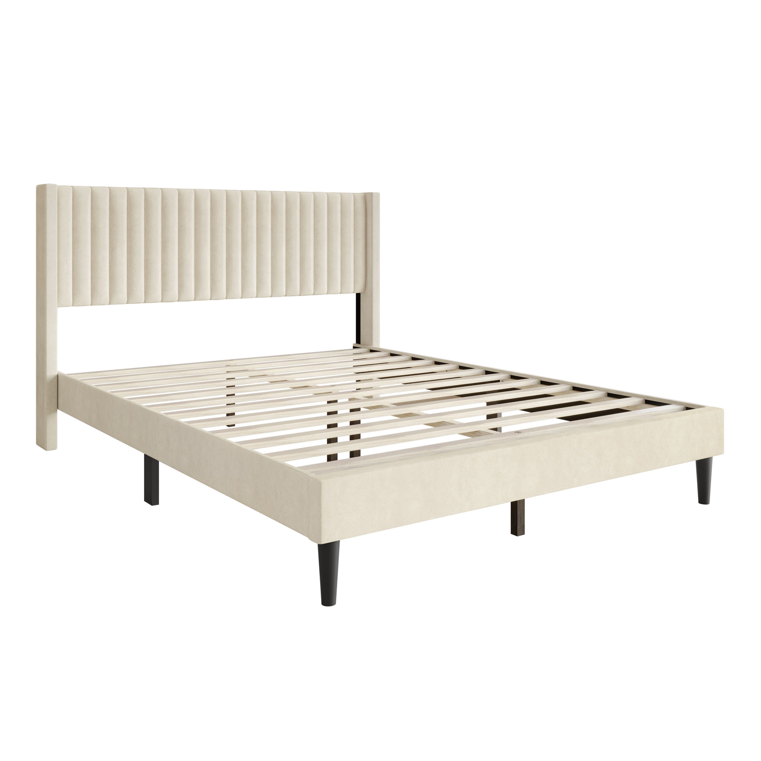 Favorer Montrose Upholstered Wingback Bed, Channel Tufted Headboard, Platform Design