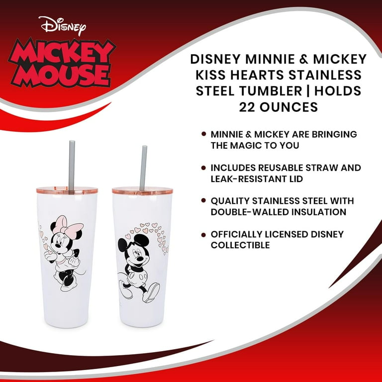 Disney Minnie & Mickey Kiss Hearts Stainless Steel Tumbler | Holds 22 Ounces