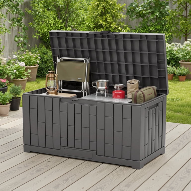 Gianna 60 Gallon Deck Box, Lockable Resin Outdoor Storage Box with