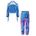 thumbnail image 3 of iixpin Kids Girls Sparkly 2PCS Hip Hop Jazz Dance Outfit Long Sleeve Tassel Jacket with Metallic Jogger Pants Blue 8, 3 of 7