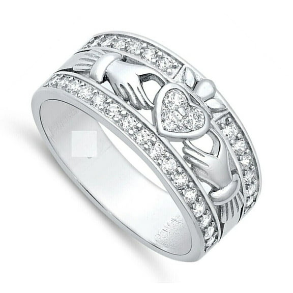 Claddagh Eternity Women's Engagement Rings 1.9 Ct Diamond 14K White Gold Over