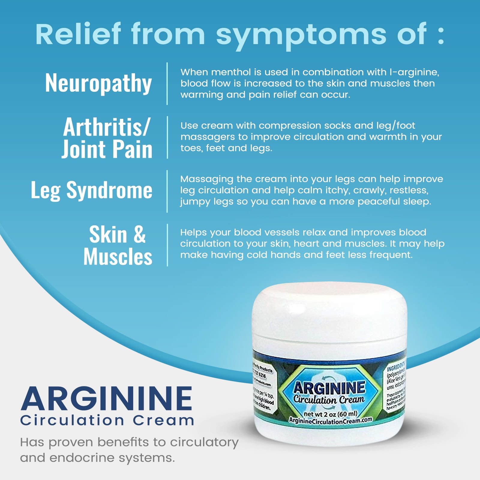 Arginine Circulation Cream Blood Circulation Supplement With L Arginine And Menthol Supports Improved Blood Flow To Cold Hands And Cold Feet Relieves Neuropathy Pain 2 Ounce Walmart Com Walmart Com
