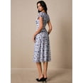 thumbnail image 7 of Elegant Blue Floral Print Midi Dress With V-Neck And Lettuce Trim Detail, 7 of 7