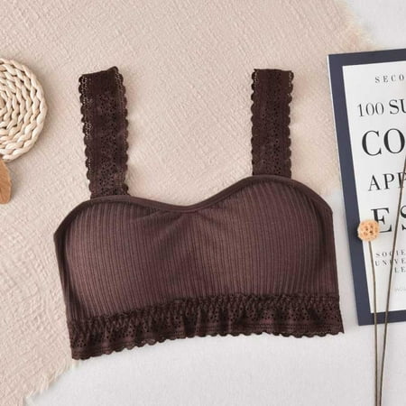 

SweetCandy Women s Non-Steel Ring Lace Lotus Lobe Brass Underwear Seamless Bra Lace Cross-Like Back THREAD Wrapped Chest Tube Top