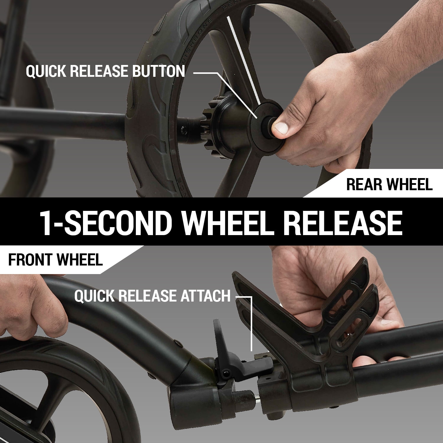 Golf Cart Golf Push Carts Wishbone - Swivel Front Wheel 360° Rotating, 1-Step Folding, Aircraft Grade Frame (Black)