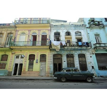 Cuba, La Havana, Old American Cars Driving Through Colonial Streets Print Wall Art By Anthony