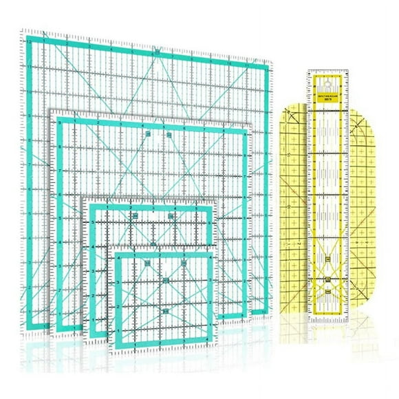 6 Piece Quilting Ruler Square Acrylic Quilting Ruler Fabric Cutting Ruler Clear Mark Acrylic Ruler and Ironing Ruler