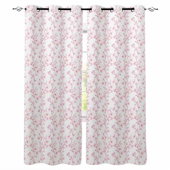 Blackout Curtains for Bedroom, Pink Spring Floral Room Darkening Window Drapes for Living Room, Elegant Watercolor Summer Botanical Thermal Insulated Grommet Curtains, 42x63 inch, 2 Panels