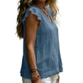 thumbnail image 4 of VBVC Women's Cotton Linen Ruffle Sleeve Tunic Top , Flowy Loose Fit Blouse For Women , Ladies' Casual V Neck Summer Shirt,Navy,S-2XL, 4 of 8