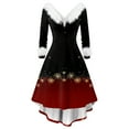 thumbnail image 2 of Christmas Dresses for Women Women's Fashion V-Neck Casual Slim Fit Christmas Print Furry Party Long Sleeve Dress for Festive Occasion,Deep Red,XL, 2 of 4