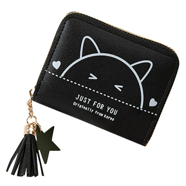 Bmisegm Women' s Outdoor Fashion Trend Solid Color Fringed Leather Card Wallet plus Wallet Case Black One Size