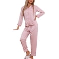 thumbnail image 4 of INSPIRE CHIC Women's Pajamas Set Long Sleeve Button Down Notched Collar Soft Casual Sleepwear Lounge Sets XS Pink, 4 of 6