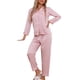 thumbnail image 4 of Conjunto de pijamas para mujeres INSPIRE CHIC de manga larga, con botones, cuello de muesca, suave y casual, ropa de dormir y conjuntos de lounge L Rosa, 4 of 6