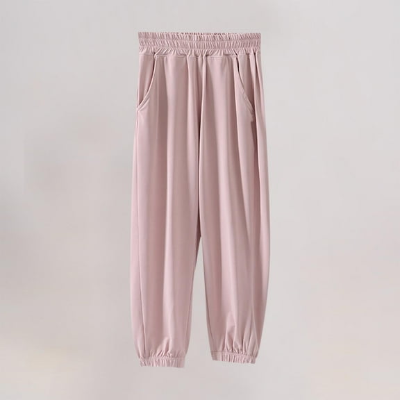 Eltusu Girls Sports Sweatpants, Comfy Casual Solid Color Elastic Waist Jogger Pants Pink Size 10-12 T