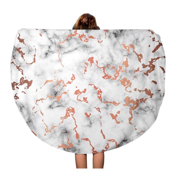 SIDONKU 60 inch Round Beach Towel Blanket Marble Copper Splatter Spots Black and White Marbling Modern Travel Circle Circular Towels Mat Tapestry Beach Throw