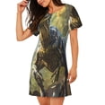 thumbnail image 2 of Logiee Ferocious Dinosaur Print Nightgowns for Women,Soft Short-Sleeved Lightweight Sleepwear, Loose Sleepshirts, 2 of 6