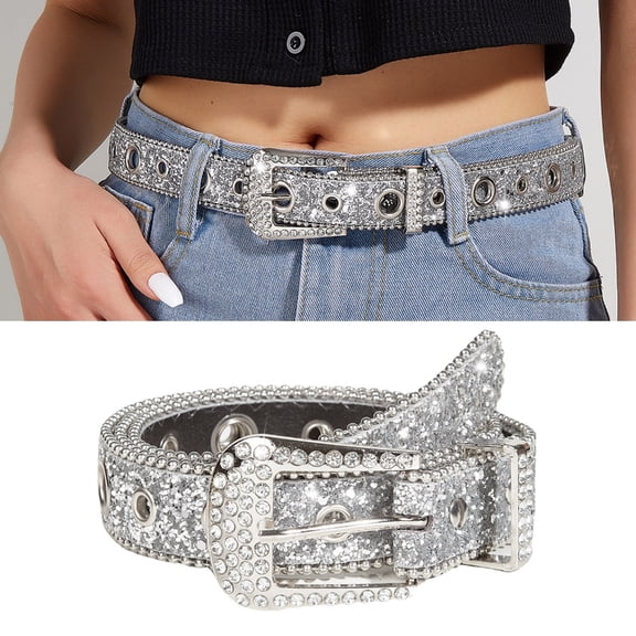 HaevnNest Waist Belt Women Rhinestone Silver Dress Belt for Casual Wear