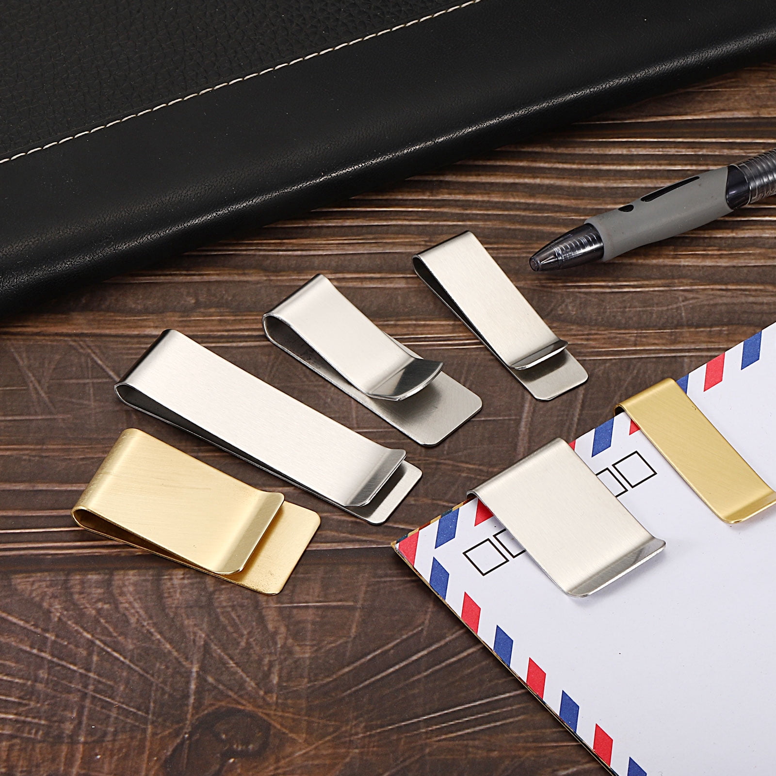 Unique Bargains Pen Loop for Notebook, 4 Pack Slim Stainless Steel Clip, Silver