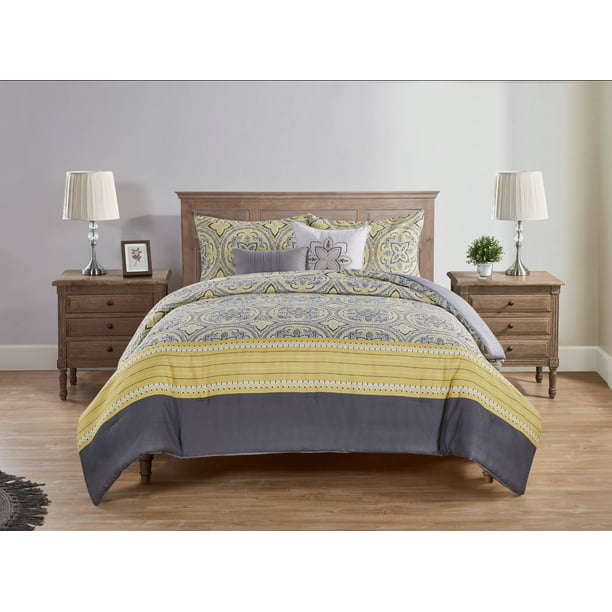VCNY Home Thalia Medallion Comforter Set, Queen, Yellow - Walmart.com ...