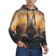 thumbnail image 2 of Pofeuu Flower Meditating Rabbit Print Mens Casual Hooded Collar Drawstring Hoodies Pullover Sweatshirts Casual Long Sleeve Shirts-Large, 2 of 7