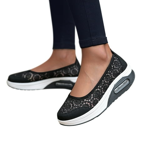 

gvdentm Sneakers For Women Slip On Breathe Lace Flower Walking Shoes Leopard Print Slip on Sneakers for Women Size 10